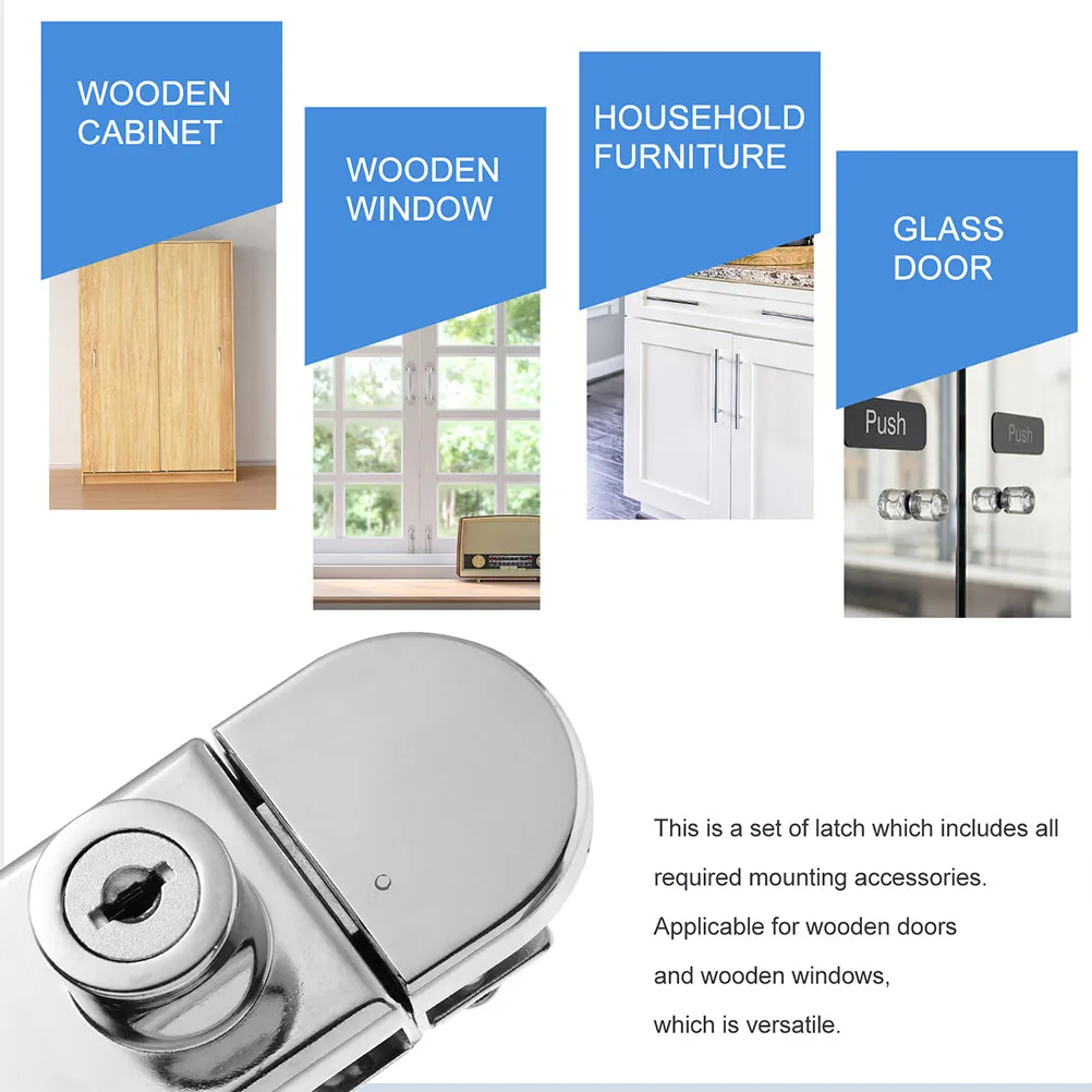 2Sets Alloy Display Cabinet Lock for Glass Doors Security Protection Heavy Duty Showcase Lock Furniture Latch