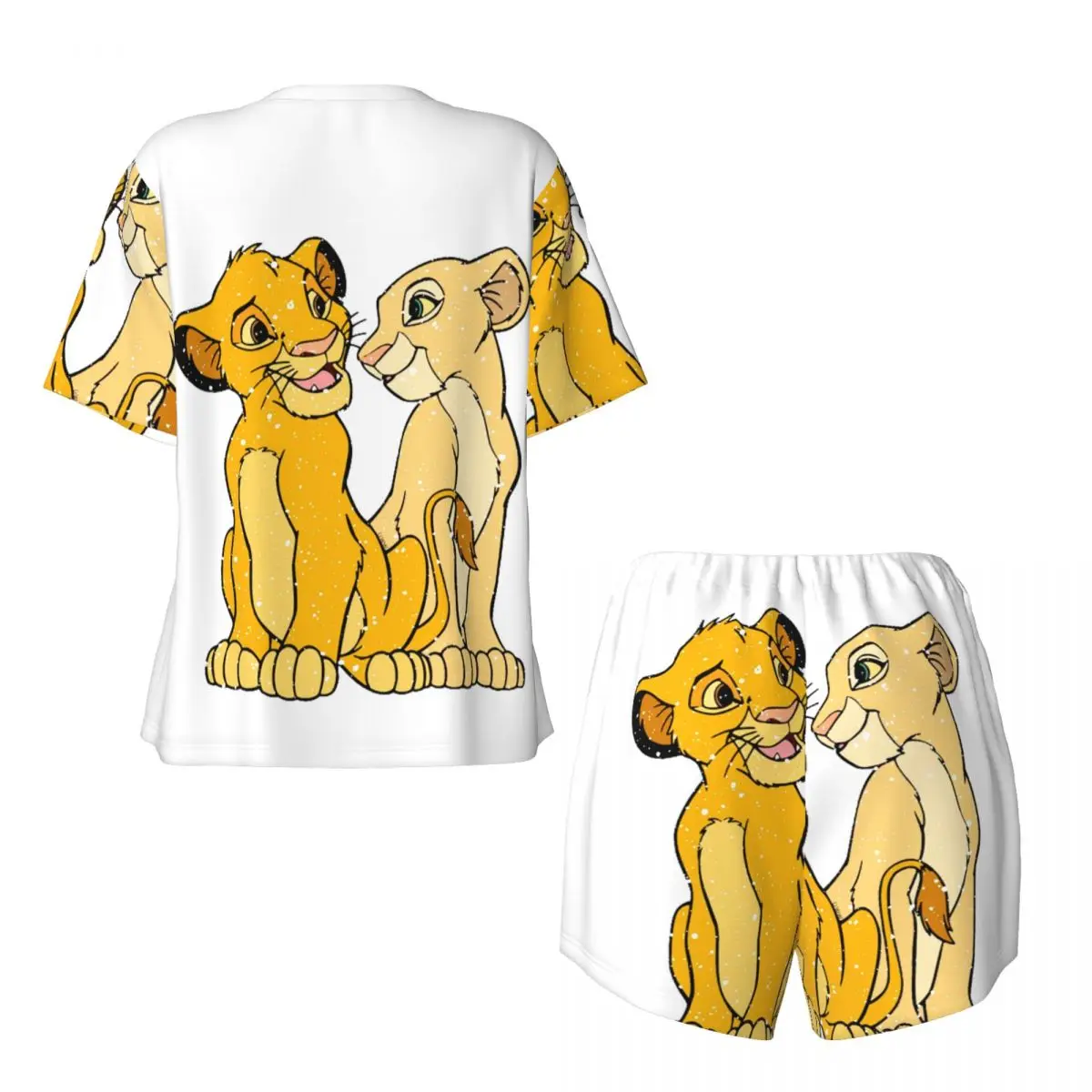 Custom Funny Cartoon Movie Lion King Simba Pajamas Set Womens Short Sleeve Sleepwear Loungewear 2 Piece Pjs