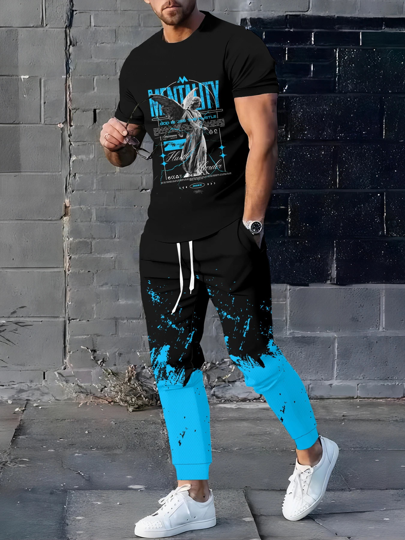 

2026 Summer Men's Suit with 3D Printed Pattern Breathable and Lightweight Casual Roller Skating Hip-Hop Men's Clothing