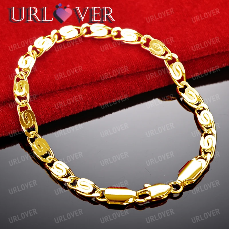 

URLOVER 18K Gold Bracelet For Woman Classic Side Chain Bracelets Fashion Party Wedding Engagement Jewelry Cute Birthday Gifts