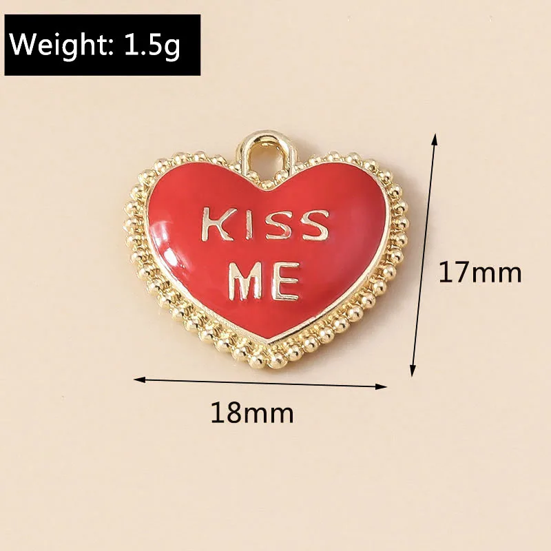 Leslie 10 Stück neue romantische Emaille rotes Herz Charms Valentinstag Schmuck Kuss Mund Herz Rose Anhänger für DIY Schmuckherstellung – Detail 11