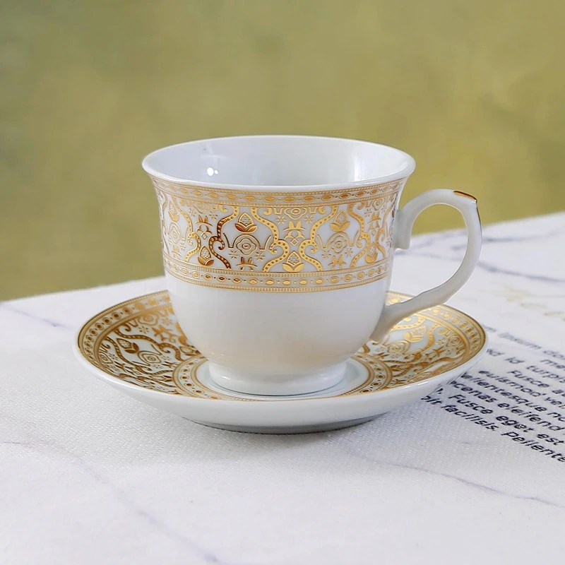 Medieval Style Handcrafted Ceramic Coffee Cup and Saucer, Western European Classic Villa Club Home Guest Red Tea Flower Cup