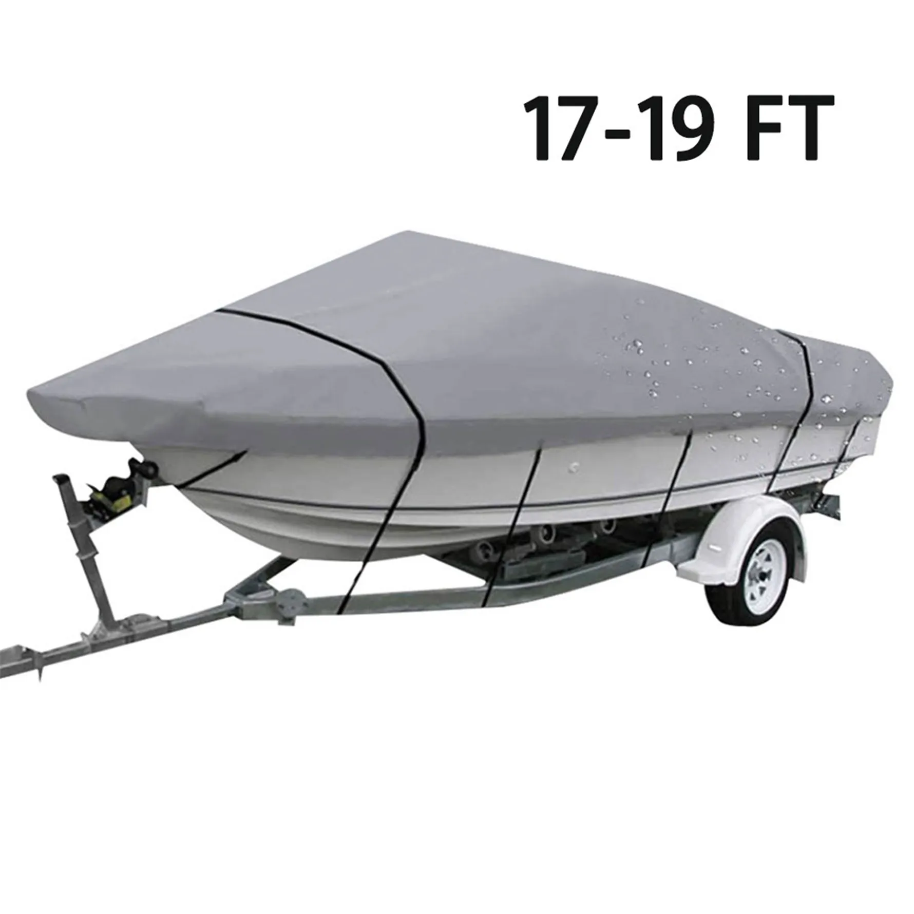 Grey 17-19Ft Boat Cover 210D Heavy Duty Trailerable Replacement for V-Hulll Fishing Boat V-Hull Tri-Hull Runabout Bass Boat Fish Pro-Style Bass Boats