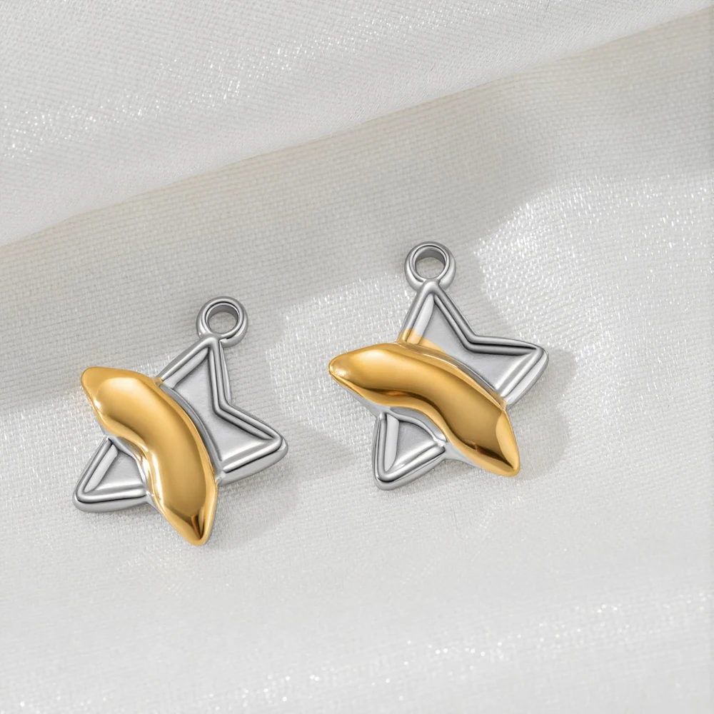 5 Stück Edelstahl-Anhänger mit rundem Herz- und Sterndesign für DIY-Halsketten, Ohrringe, Charms, Bastelarbeiten, Schmuckherstellung, Zubehör – Detail 5
