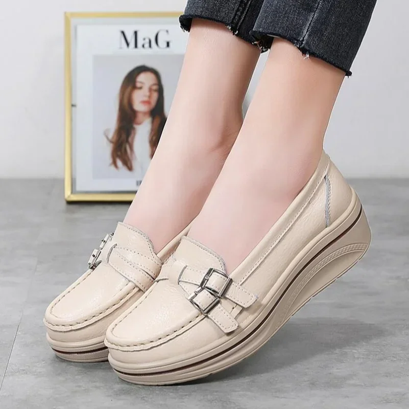 

Весенне-осенняя обувь в стиле ретро, женские лоферы из натуральной кожи, женские лоферы без шнуровки, мокасины на толстой подошве с носком, женские кроссовки на плоской подошве