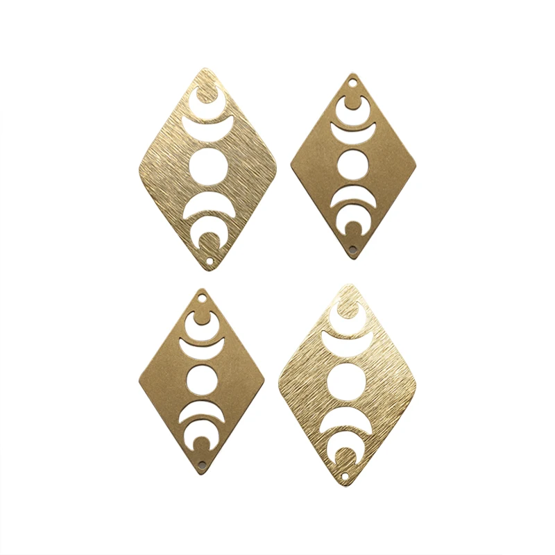 10pcs Brass Textured Moon Phases Charms Hollow Rhombus Celestial Pendant For DIY Handmade Jewelry Making Earrings Supplies