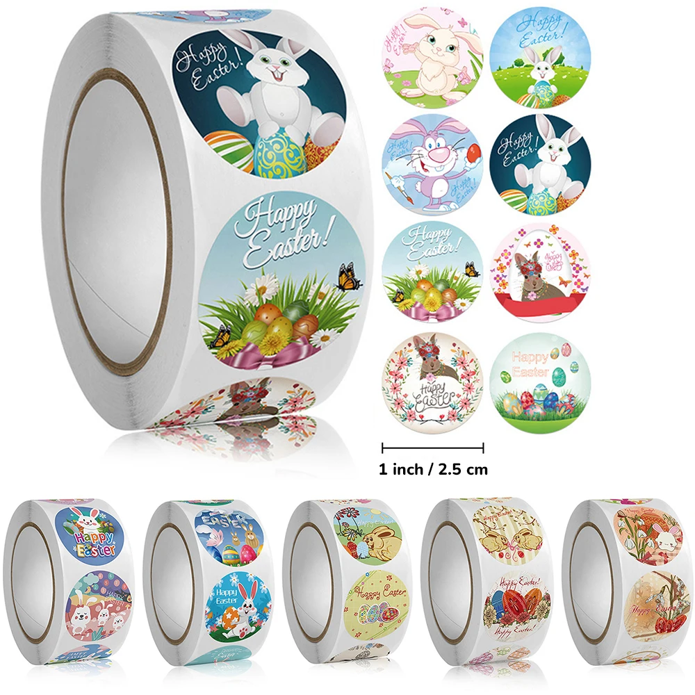

500Pcs/Roll Happy Easter Egg Stickers DIY Party Envelope Baking Gift Packing Decoratons Stickers Stationery