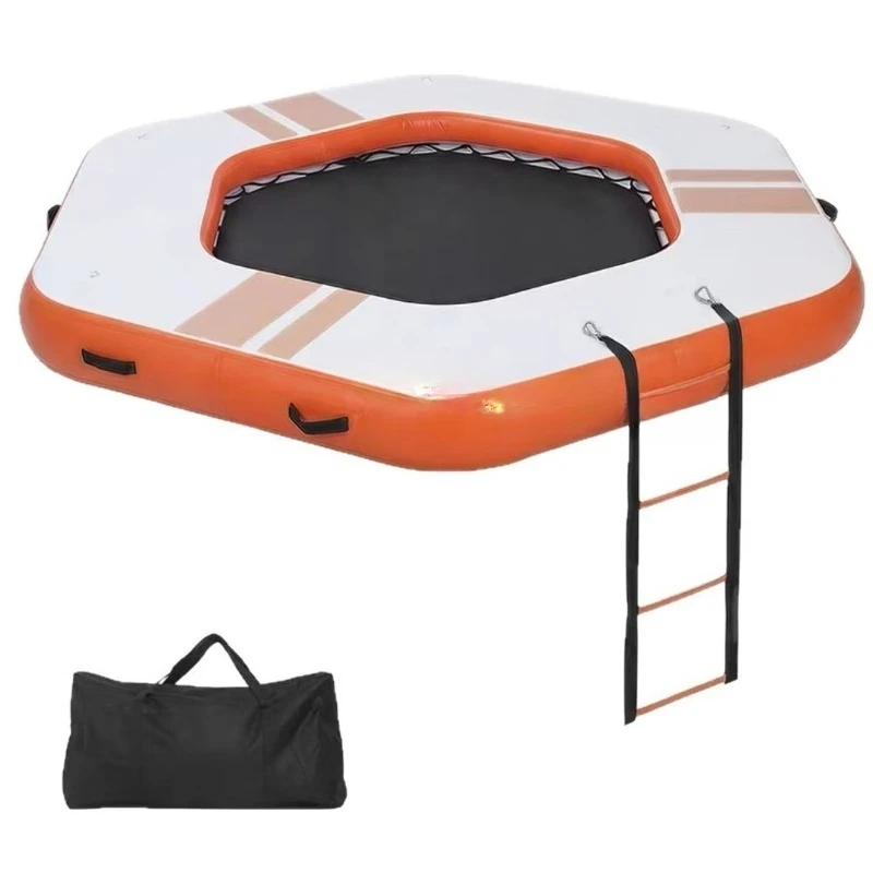 Inflatable water trampoline floating platform, yacht with awning, multi-person water rest floating mat