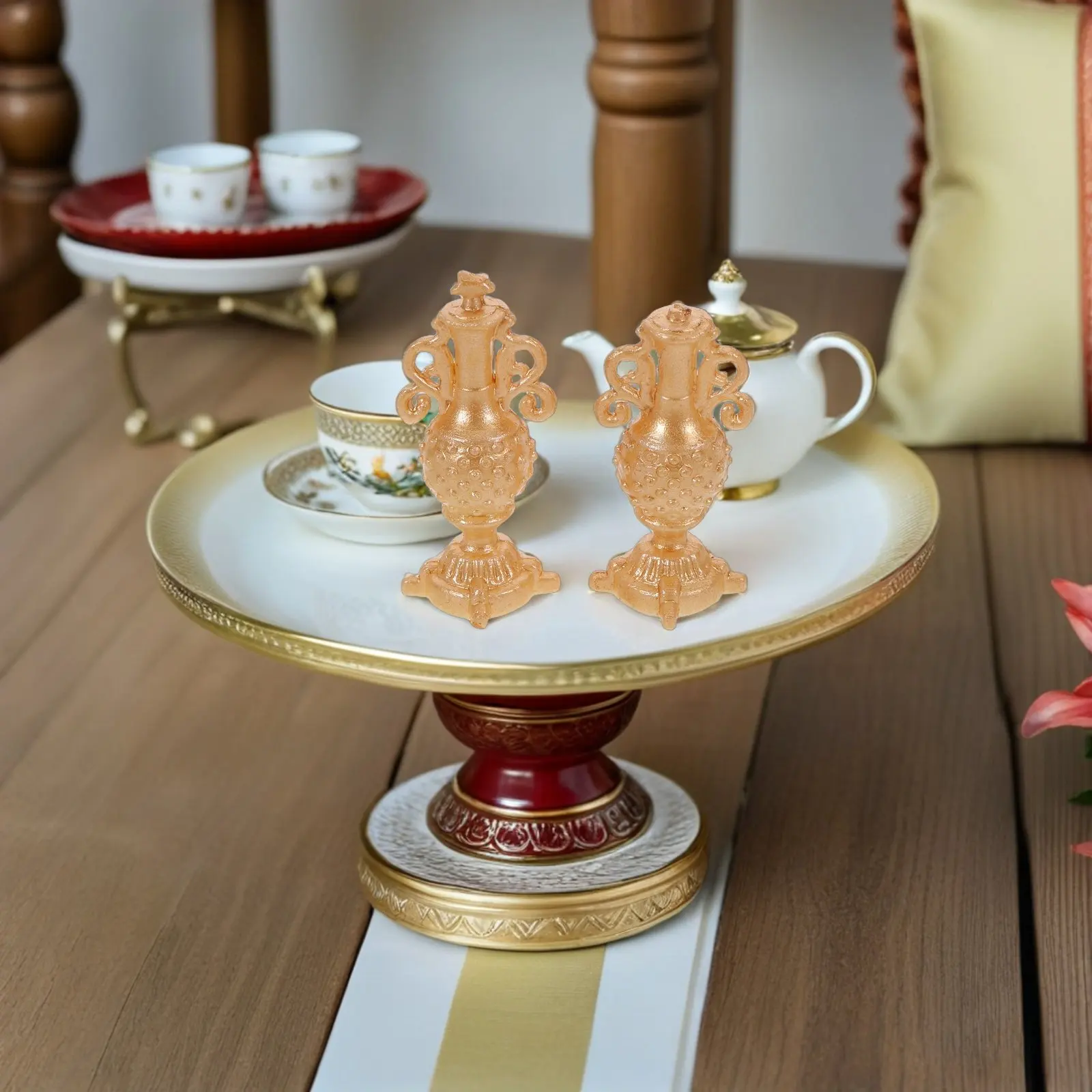 6Pcs Shiny Miniature Gold Vase Set Compact Elegant European Design for Dollhouse Furniture Decoration Fairy Garden Ornaments