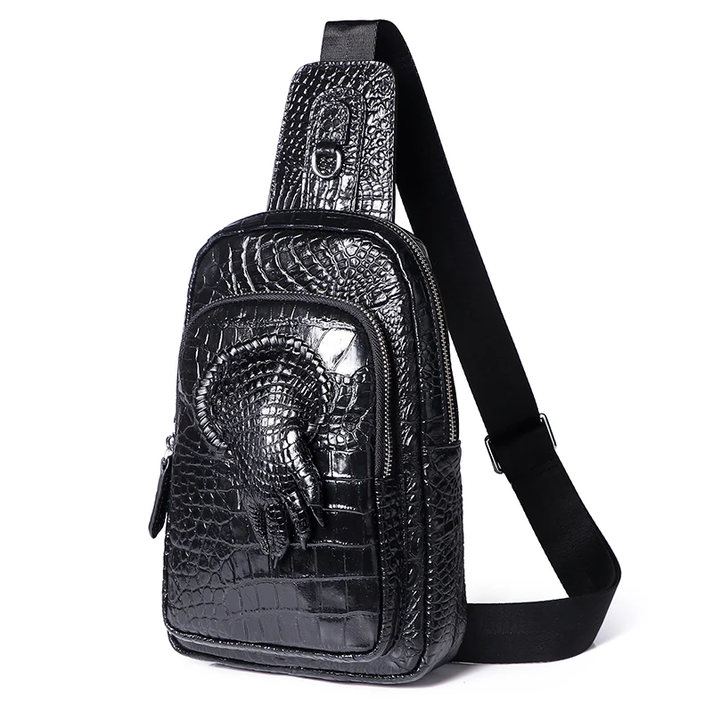 Saco de peito de crocodilo masculino designer bolsa de ombro real do couro dos homens saco de moda crossbody saco de couro genuíno saco de peito