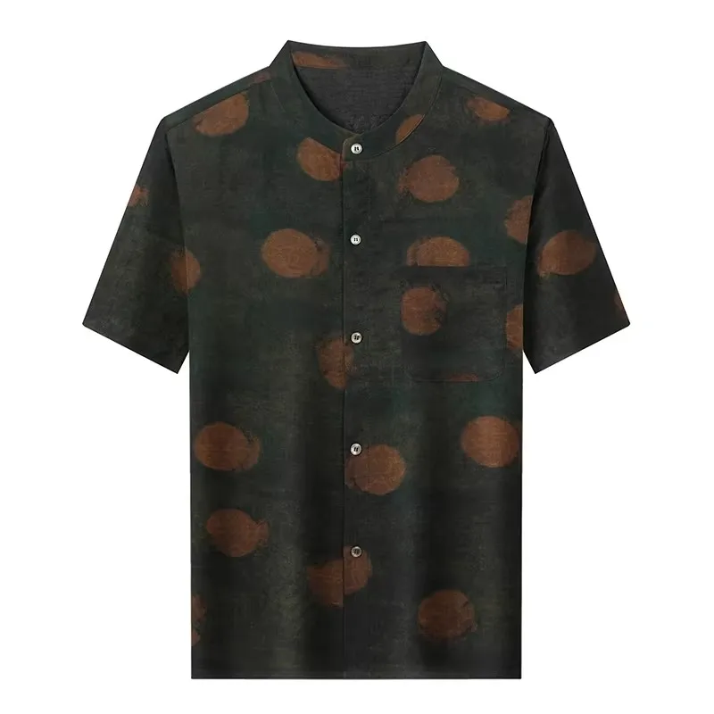 Luxurious Tang Costume Print Shirts For Men Short Sleeve Pocket Summer Quality Genuine Silk 100% Skin-Friendly Camisas De Hombre