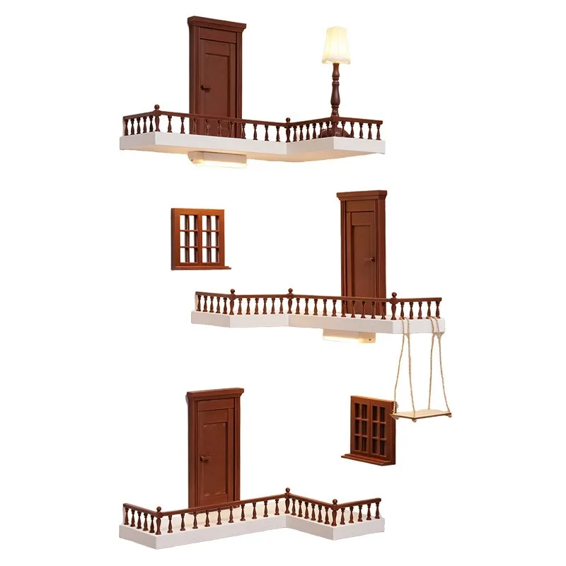 Corner combination blind box storage display rack, luminous staircase micro-landscape decoration non-punching rack