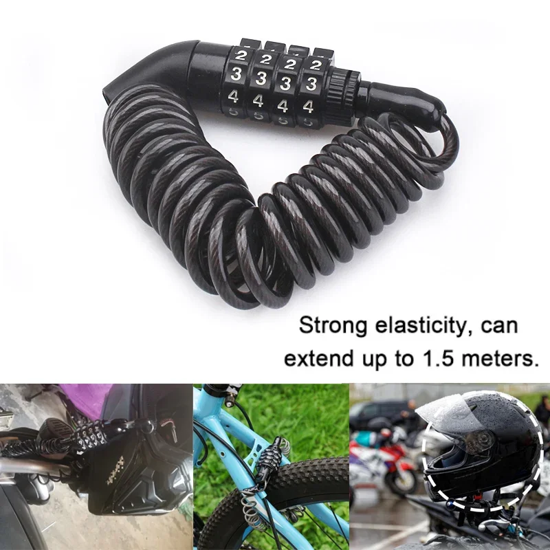 Motorcycle Helmet Lock With Steel Wire Cable Tough Combination PIN Lock Carabiner Fix For Motorcycle Bicycle Electric Vehicles