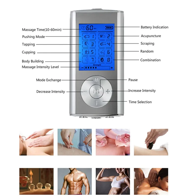 

2 Channels 8 Modes Rechargeable Electric Cupping Shiatsu Kneading Therapy Body Massager Muscle Pain Relief Pulse Stimulator