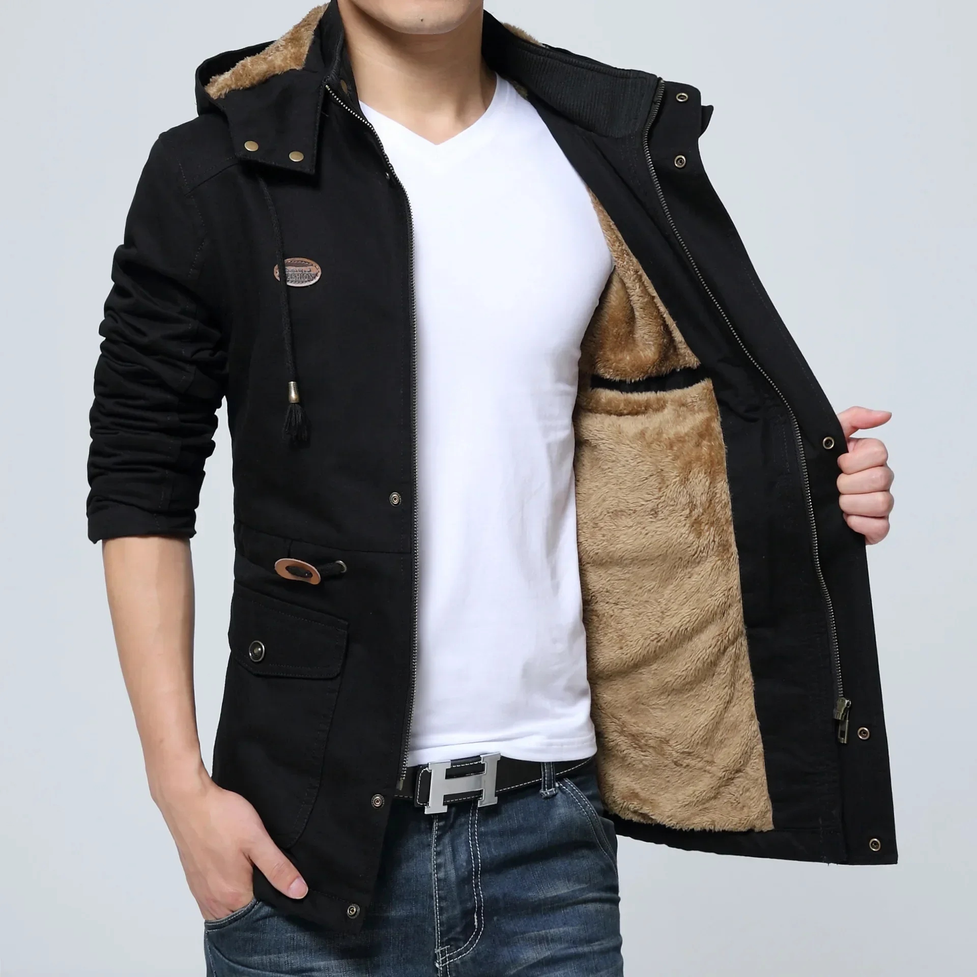 

New Casual Loose Autumn Winter Men Trench Coat Fashion Hooded Windproof Windbreakers Pockets Zipper Men Jackets M-5Xl Streetwear