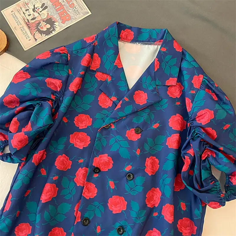 Floral Print Notched Loose Streetwear Casual Shirts Women Harajuku Shirt Summer Plus Size Korean Fashion Top Camisas Mujer 2022