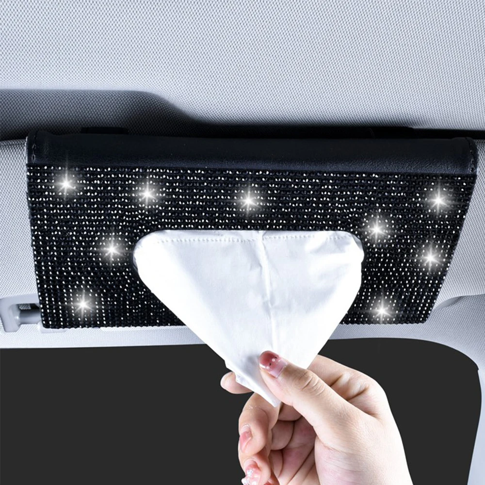 Car visor tissue box leather seat seat back rhinestone tissue clip creative fashion female rhinestone car paper box