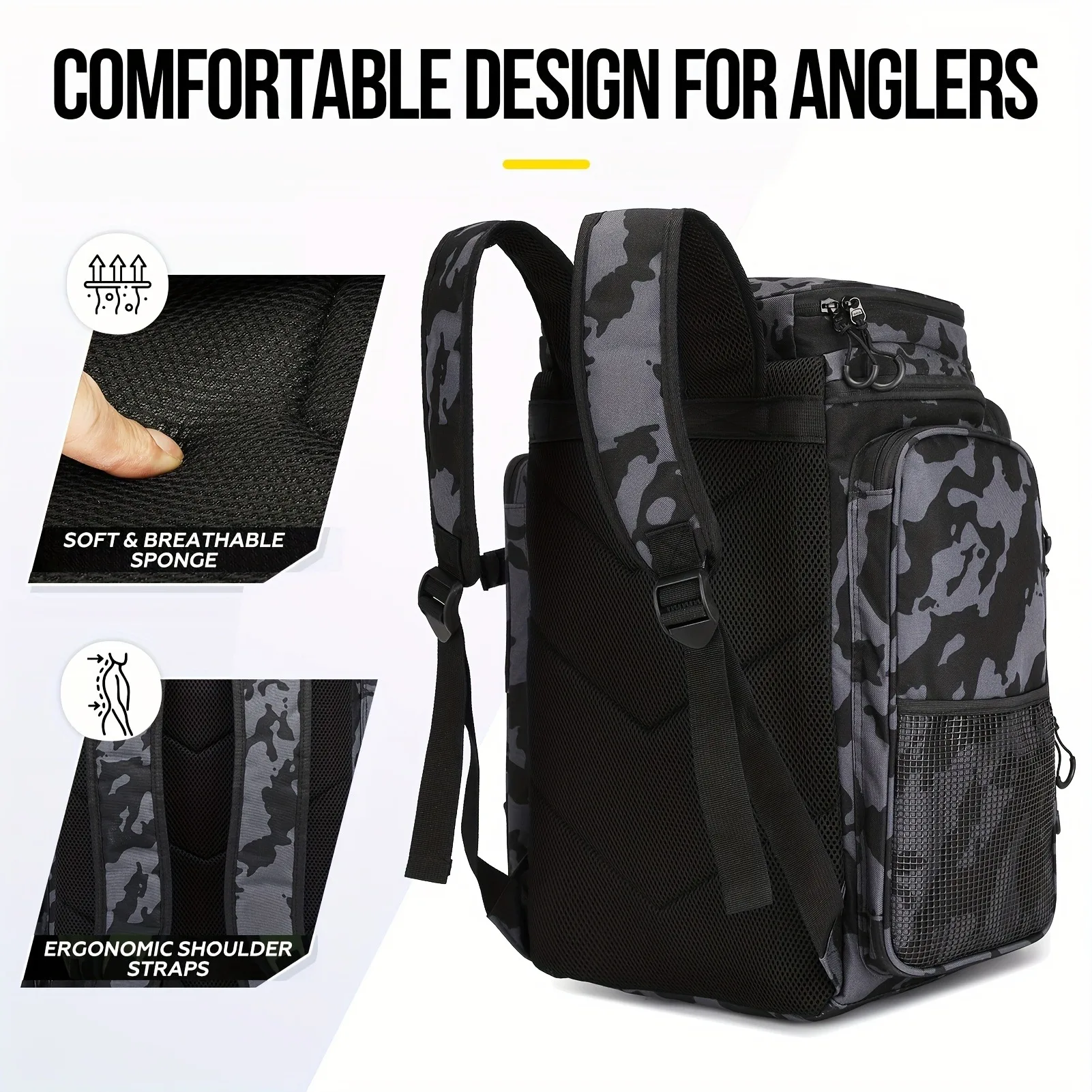 42L Multifunktionale Angeltasche, Große Angelruten-Tasche, Angel-Aufbewahrungsrucksack, Angelzubehör-Rucksack – Detail 17