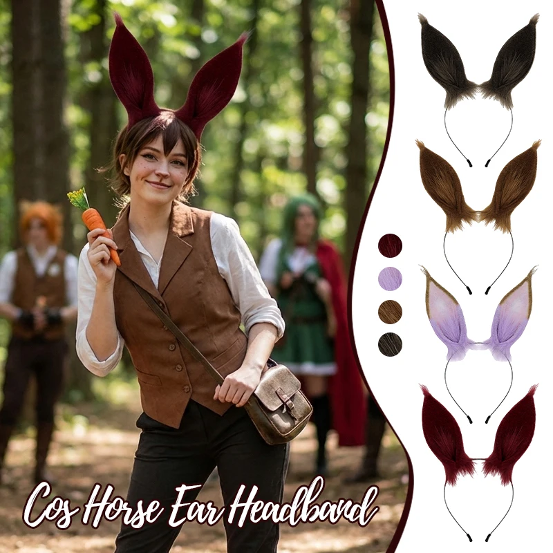 Plush Horse Ears Hairband Dress Up Carnival Party Cosplay Headdress Cartoon Animal Ear Headband Faux Fur Rabbit Ear Hair Hoop