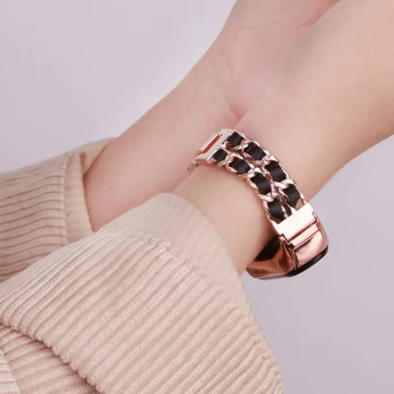 Metal+Leather strap For Xiaomi Mi band 7 6 5 4 3 Smart Stainless Steel Bracelet Wristband Correa For Xiaommi Mi band 7 6 5 Belt