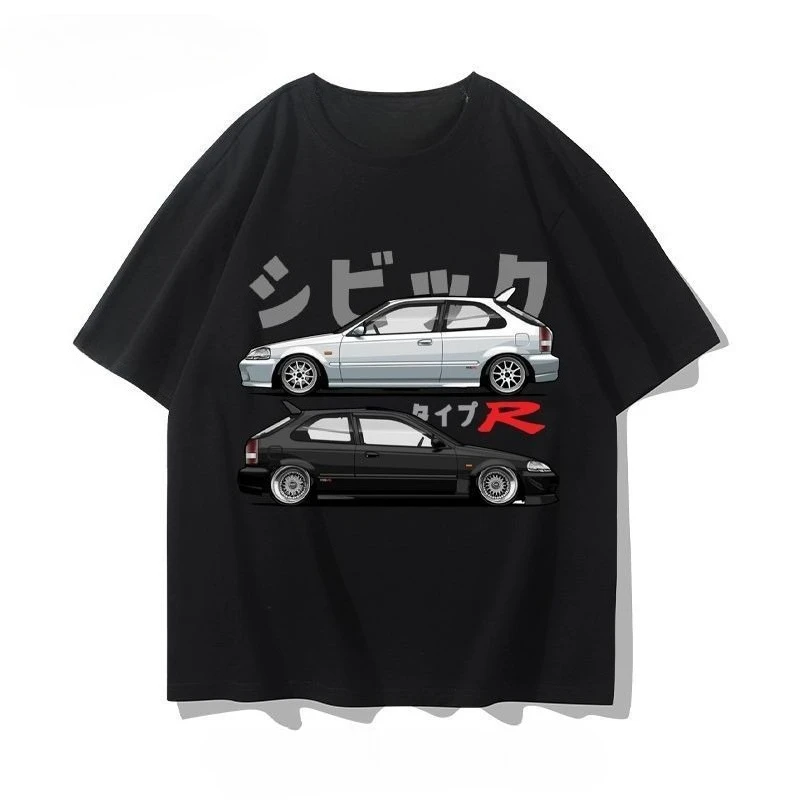 

Honda Civic Мотоцикл с короткими рукавами Классический модифицированный автомобиль Культура JDM Автомобиль Гоночный болельщик Футболка Клубный мужской топ