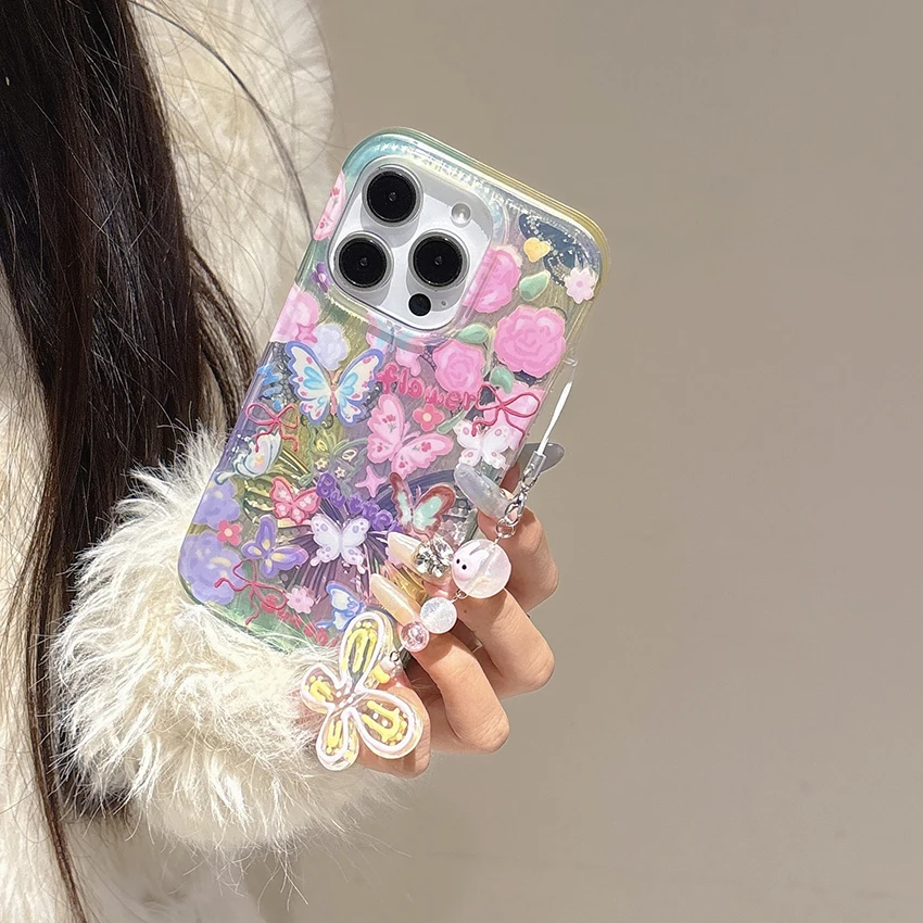 حافظة هاتف على شكل فراشة ليزر لهاتف آيفون 17 16 15 14 13 برو ماكس طبقة مزدوجة بالضغط الساخن كرافت 16 برو ماكس حافظة هاتف حلية 15 برو