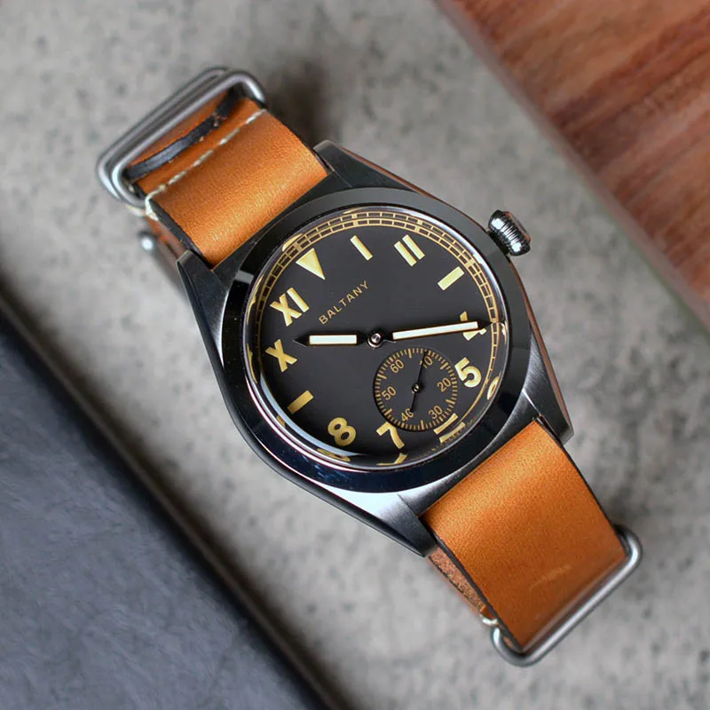 Baltany Vintage Dress Watch 36mm Bubble Back 200M Waterproof Sapphire Swiss Luminous Leather Stainless Steel Retro Wristwatches