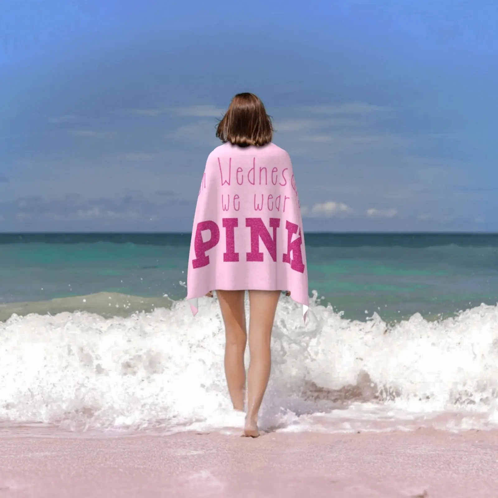 On Wednesdays We Wear Pink Custom Towel Bath Towel Pink Mean Girls Mean Girls Movie Quote Movie Quote view 6