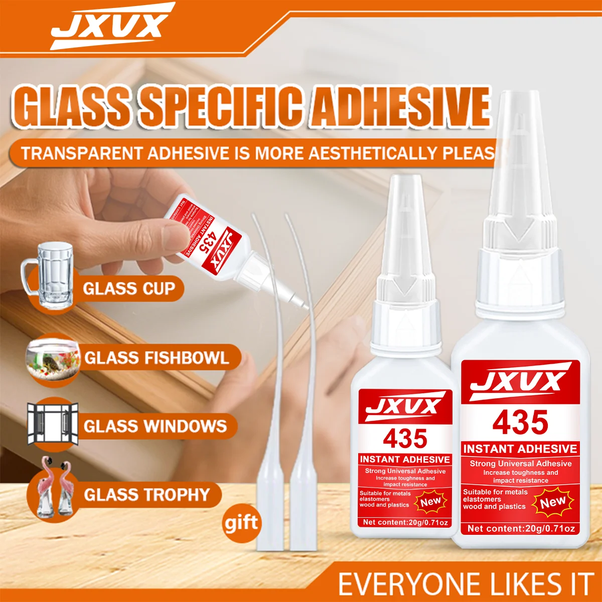 435 Extra Strong Super Glass Glue Upgraded Version Cyanoacrylate Quick Dry Instant Strong Bond Adhesive For Glass, Mirror, and Porcelain Restoration, Screen Vase Window Seconds Bond 20g.