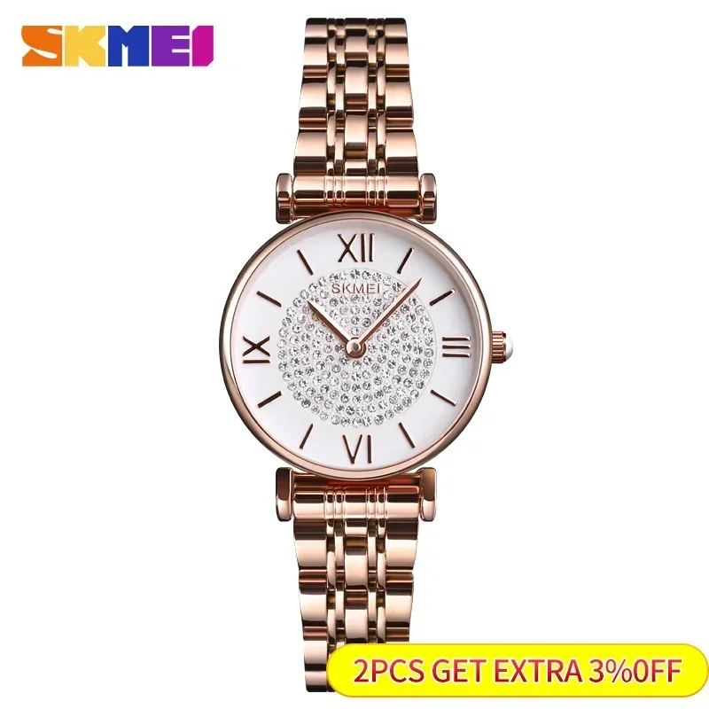 SKMEI Rhinestone Inlay Ladies Quartz Wristwatches Female Watches Clock relogio feminino 1533 Stylish Elegant Design Women Watch