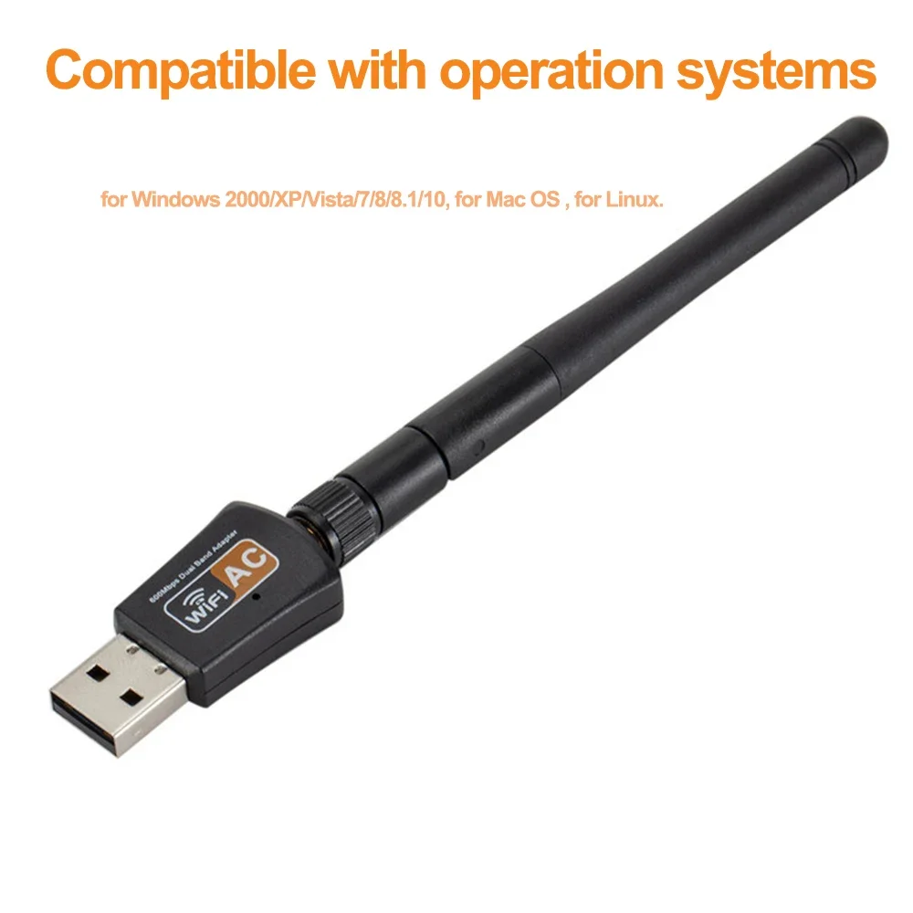802.11AC двухдиапазонный 600 Мбит/с беспроводной USB-адаптер Wi-Fi Dongle для Windows для Mac 2,4 ГГц/5 ГГц 2DBi антенна для настольного ноутбука ПК