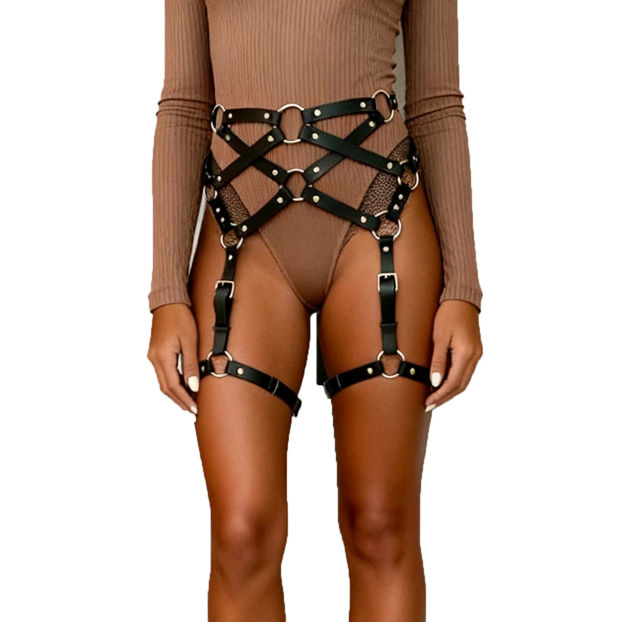 

Кожаный пояс-ремень для женщин, регулируемые панк-ремни с металлическими O-образными кольцами, аксессуары для рейв-образов