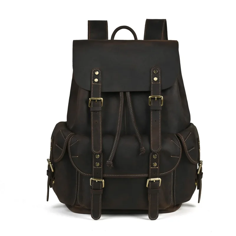LD-Real leather backpack with multiple pockets, travel bag, Crazy Horse backpack, outdoor sports backpack