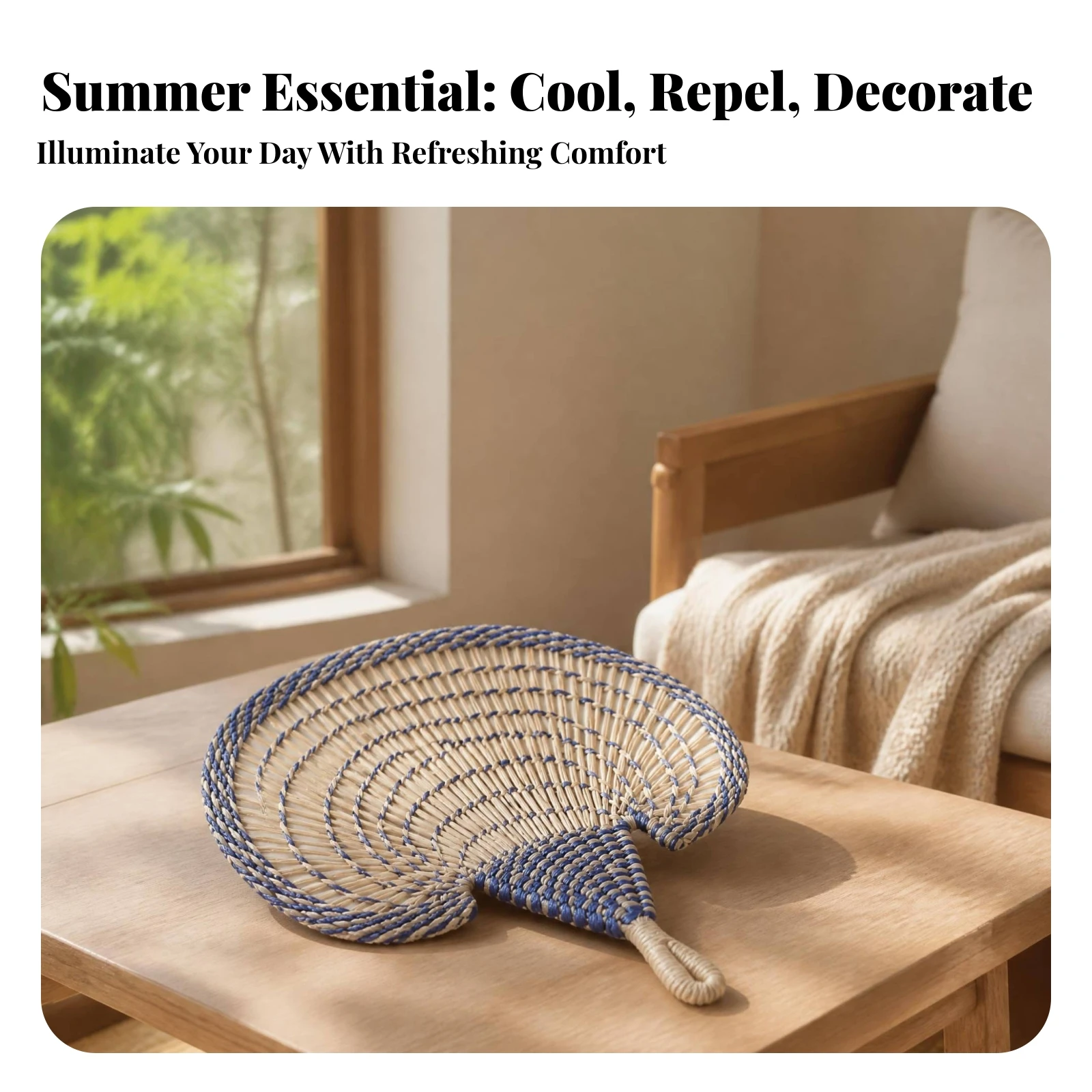 

Handwoven Fan Lattice Weave Natural Fiber Fan Rustic Textured Grip