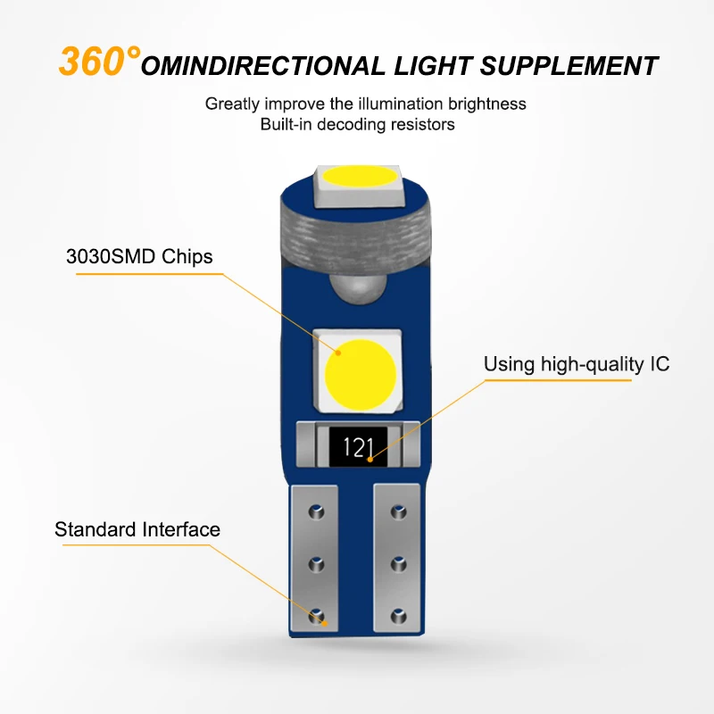 10 szt. Żarówka Led T5 3SMD 3030 chipów Super jasny lampa panelowa tablicy samochodowej wskaźnik ocieplenia deski rozdzielczej światło klinowe 12V