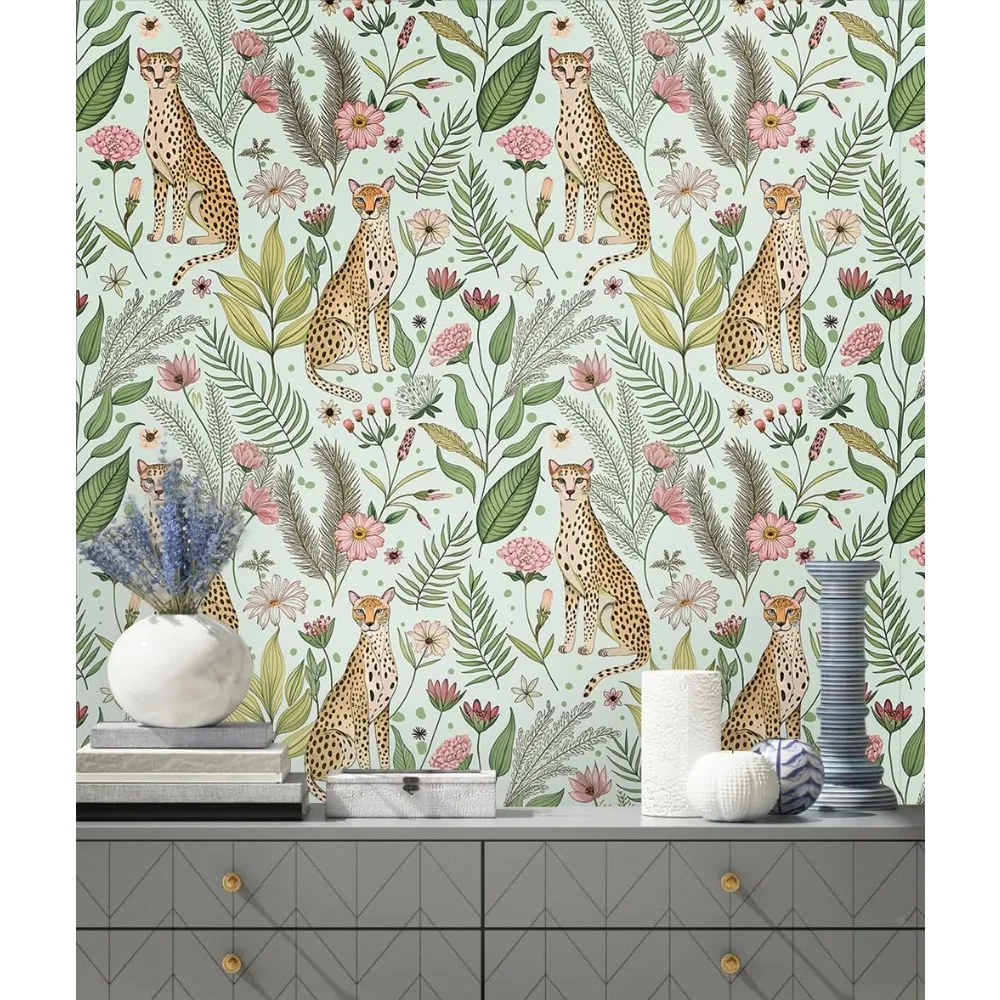 ورق جدران عتيق على شكل زهور الغابة الفهد - قابل للإزالة وصديق للإيجار للحمامات - ديكور حائط عتيق سهل التقشير واللصق #5