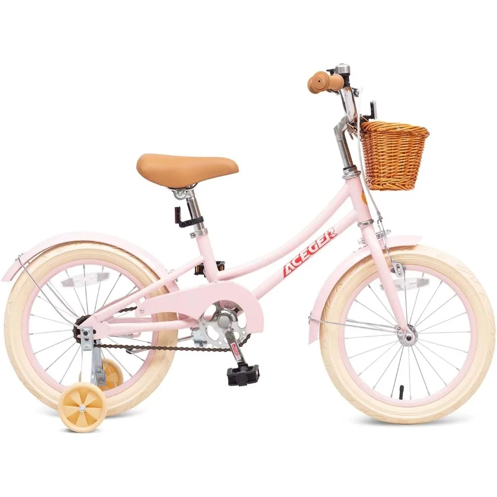 Girls Bike with Basket, Kids Bicycle for 3-13 Years, Included Coaster Brake & Caliper Brake, 14 16 18 Inch