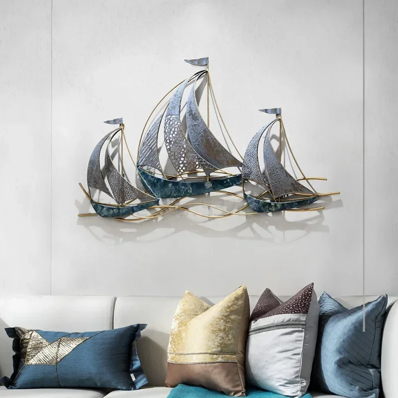 Nautical Sailboat Iron Art Mediterranean Retro Style Ideal for Living Room Sofa Backdrop Decoration Vintage Maritime Decor Wall