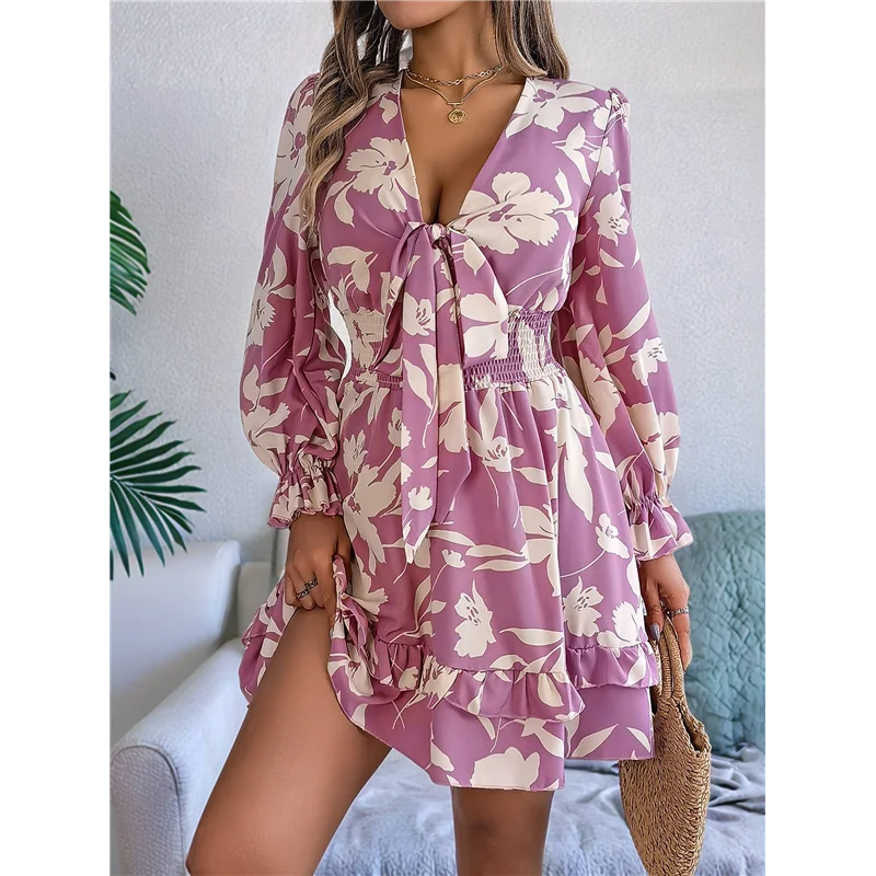 ASDS-Vestido sin mangas acampanado de verano con cuello en V y manga larga para mujer