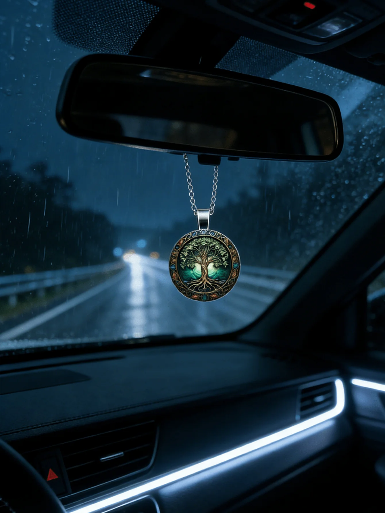 Exquisito colgante estilo vintage del Árbol de la Vida, cadena de acero inoxidable, amuleto para espejo retrovisor de coche, que simboliza la buena fortuna.