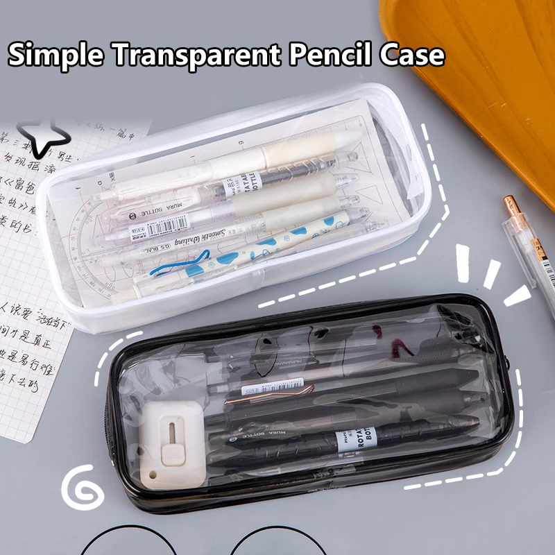 Student Pencil Case Simple Transparent Pencil Case Large Capacity Pen Bag Creative Stationery Storage Pouch School Supplies