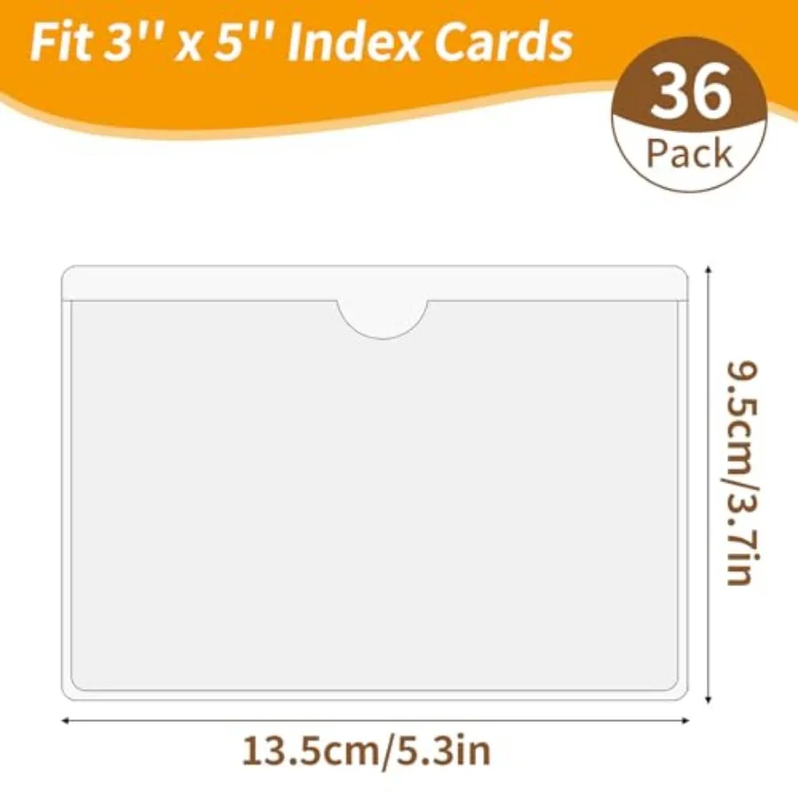 Storage Bin Labels, 36 Pack Clear Adhesive Pockets, Index Card Holder for 3x5 Cards, Removable Tote Labels Stickers for Packing