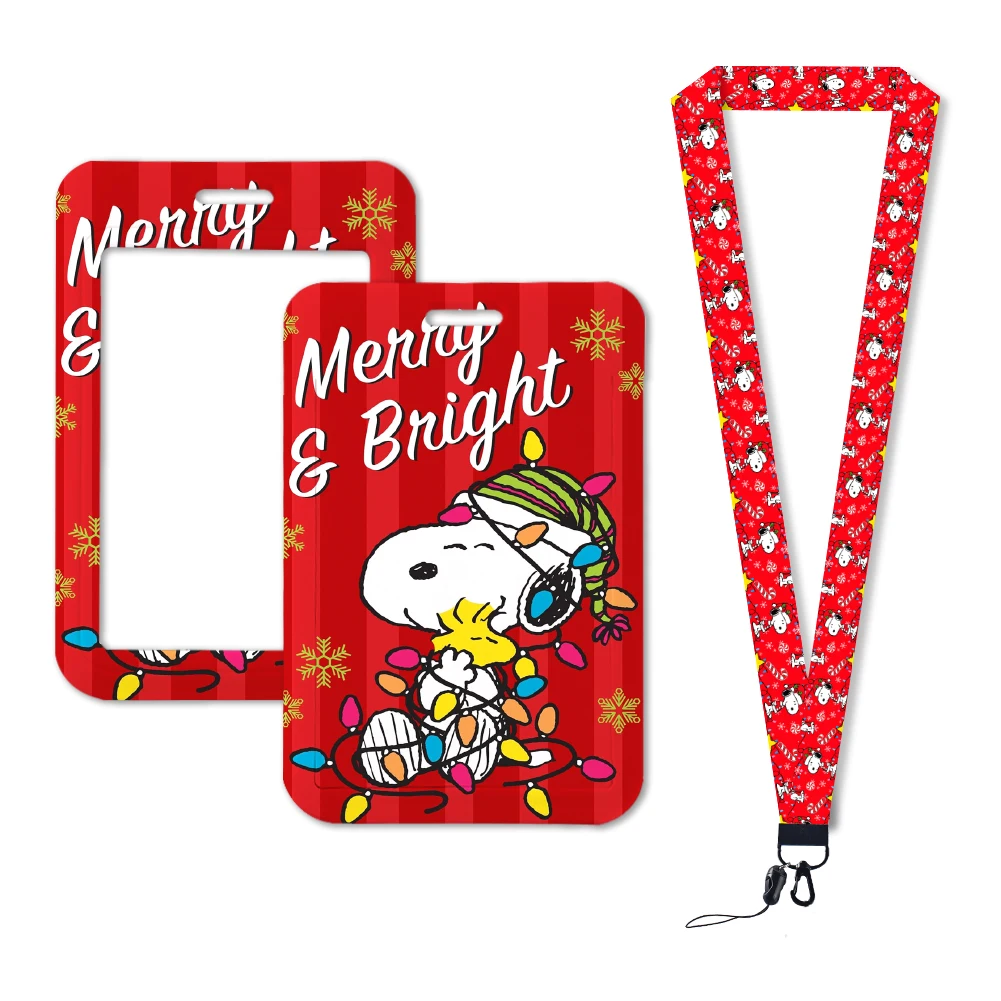 Dog  Merry Christmas Lanyard Badge Holder Pass Cover Slip Bank Card Holder Strap Badge Holder