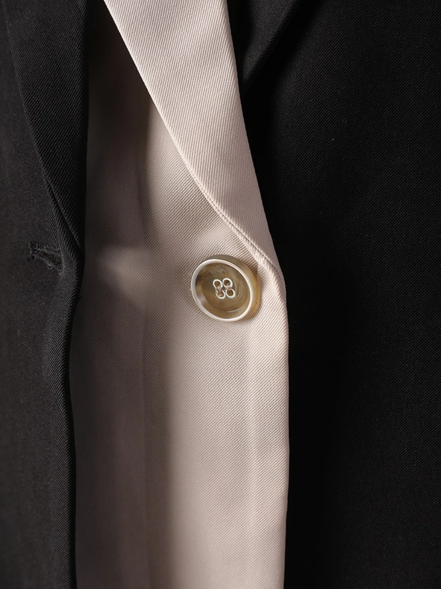 CHICEVER Blazer primaverili larghi di colore di successo per le donne Colletto dentellato Manica lunga Patchwork monopetto Cappotti casual Stile femminile