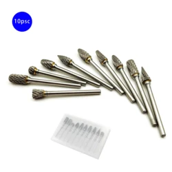 10 PCS 로터리 카바이드 버 세트 1/8 인치 핸들 로터리 커터 헤드 목공 드릴링 금속 연마 연삭 3 mm 로터리 파일