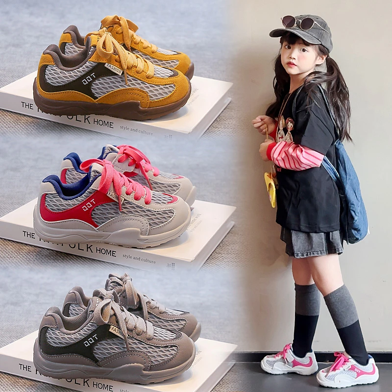 

2025 Autumn Girls' Soft and comfortable Casual Shoe New Kids Sneakers Soft Soled Anti Slip Boys' Mesh Shoes Simple Versatile