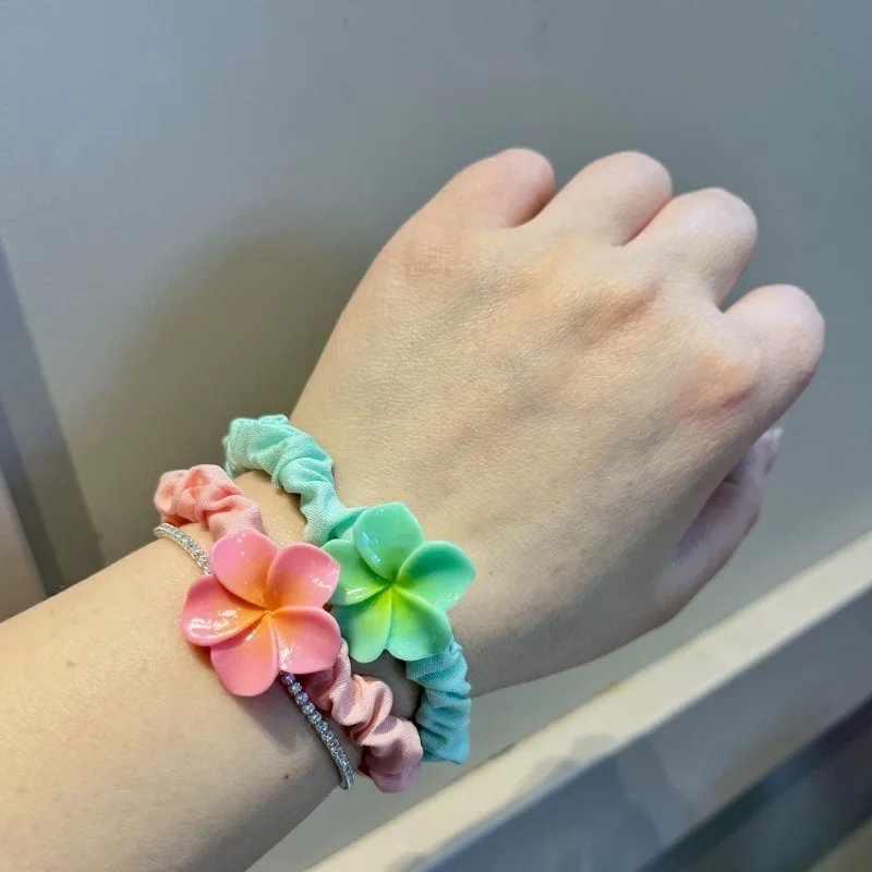 2pcs Hair Rope Plumeria Flower Hair Ring Traditional Egg Flower Rubber Band Hair Ornaments Colorful Flower Headdress