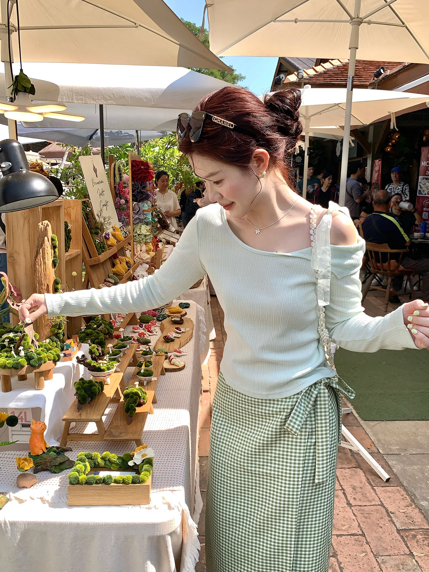 

Avocado Milk een Knitted Long Sve Women's T-irt Slim Fit Gentle Sle Korean Version oulder Bared Top Cotton Knitwear