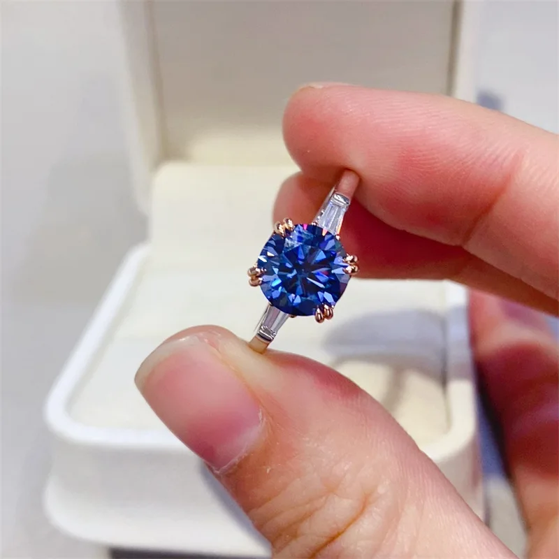 Luxury 18K white Solid Platinum PT950 blue moissanite 2 carat diamond ring women's eight hearts and eight arrows diamond ring