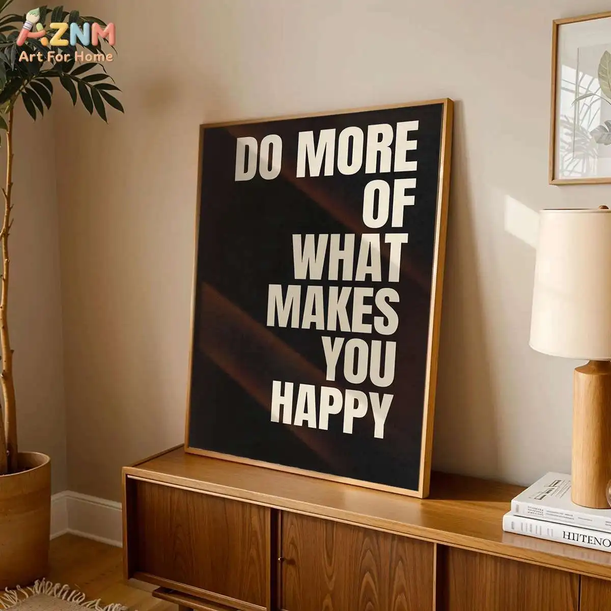 AZNM Do More Of What Makes You Happy Canvas Print, Motivational Quote Black White Wall Art, Frameless Canvas Painting for Home O